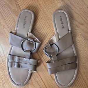 Long Tall Sally Tan Leather Sandals Sz 13